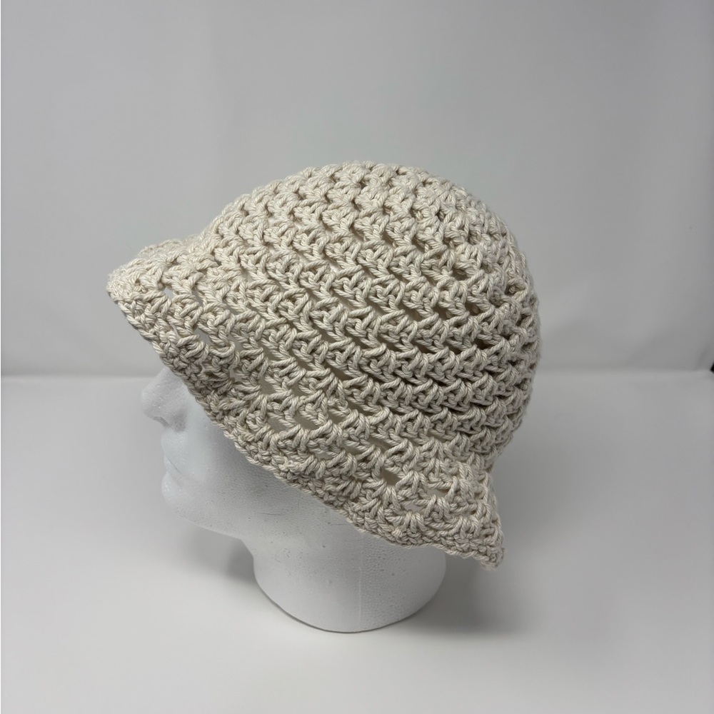 Cream Crochet Granny Stitch Bucket Hat
